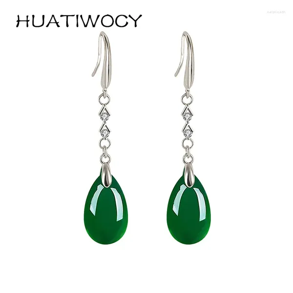 Pendientes colgantes de plata 925 para mujer, joyería con piedra preciosa de ágata verde, gota de estilo étnico para mujer, regalo de fiesta de boda para madre