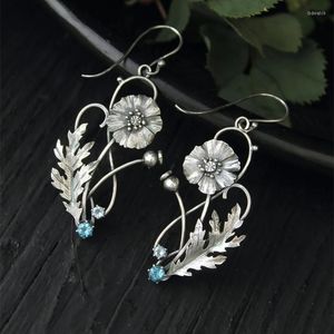 Boucles d'oreilles pendantes mode argent couleur plante Lotus feuille fleur incrusté rouge cristal pierre dames bijoux floraux cadeaux