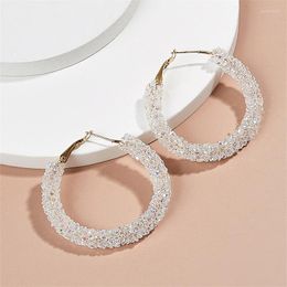 Boucles d'oreilles pendantes à la mode, cercle Simple givré rétro exagéré fait à la main en cristal perlé Pendientes De Aro Piercing Oreja