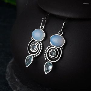 Boucles d'oreilles pendantes en forme de poire, pendentif en forme de goutte d'eau rotative Simple, bleu de mer, breloque en Zircon, bijoux de dîner pour femmes