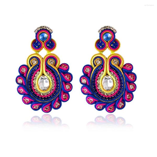 Boucles D'oreilles Pendantes -Mode Soutache En Forme De Pétale Femme Style Ethnique Bijoux Tissage Rose Bleu Boucle D'oreille Suspendue Tendance Accessoires Cadeau