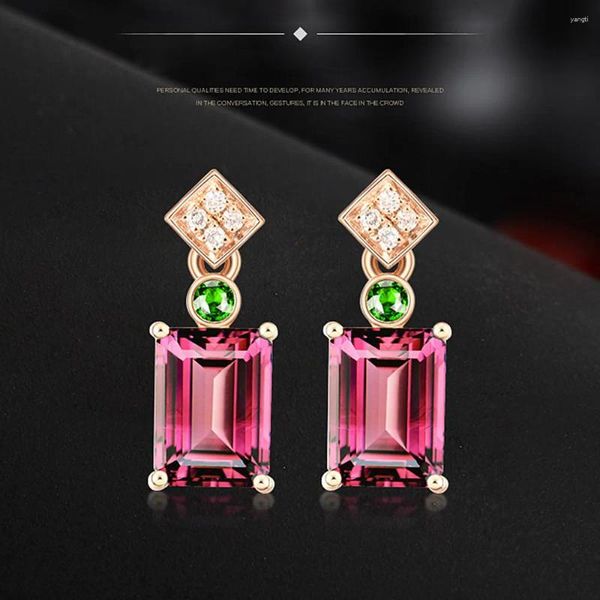 Boucles d'oreilles pendantes carré rouge vert cristal rubis pierres précieuses diamants goutte pour femmes 18 carats couleur or rose bijoux Brincos accessoires