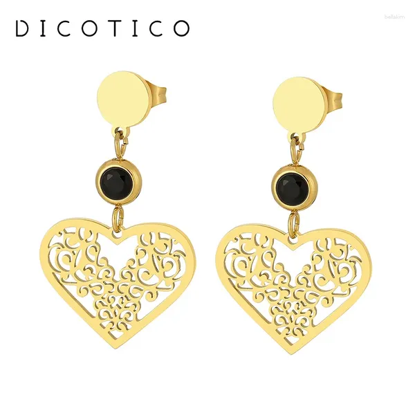 Pendientes colgantes de acero inoxidable para mujer, aretes colgantes con forma de corazón y flor, joyería de compromiso de boda para mujer, venta al por mayor