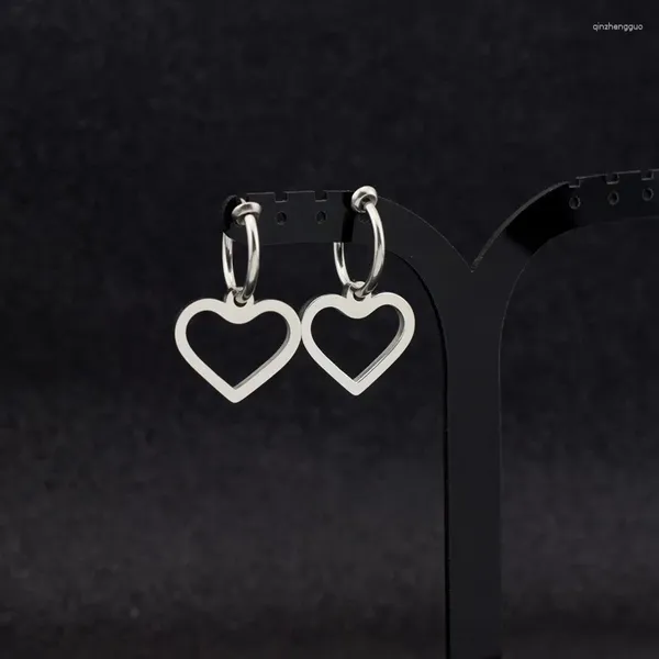 Boucles d'oreilles pendantes en acier inoxydable, demi-lune, pendentif en forme de cœur, Clip d'oreille pour femmes et filles, bijoux, cadeaux de fête de noël