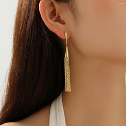 Boucles d'oreilles pendantes en acier inoxydable pour femmes, Long pompon scintillant de couleur or, pendentif MS, bijoux cadeau