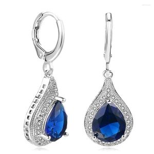 Boucles d'oreilles pendantes mode argent STERLING 925 goutte de couleur pour femmes pierre bleue pierres précieuses saphir bijoux déclaration de mariage fin