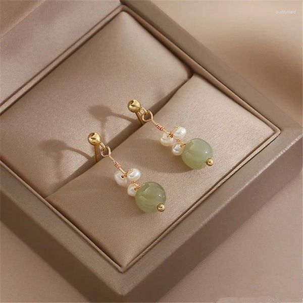 Pendientes colgantes Borla de moda Pendiente de gota de cuentas de cristal verde para mujeres Niñas Fiesta Boda Joyería de perlas vintage china de moda Eh164