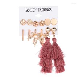 Boucles d'oreilles pendantes mode gland longue goutte combinaison Simple pour les femmes Rose rouge coton soie tissu frange femme bijoux