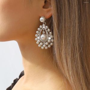 Boucles d'oreilles pendantes pour femmes, Design découpé de tempérament, Vintage, brillant, Imitation de perle, grand pendentif, accessoires cadeaux
