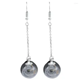 Boucles d'oreilles en pente mode Boule transparente Femmes séchées Fleur Dandelion naturelle Drop pour bijoux