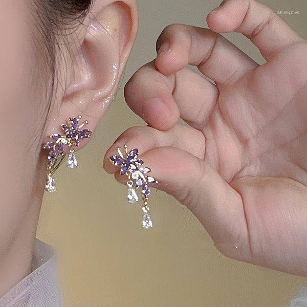 Boucles d'oreilles pendantes tendance, Design Unique, lumière exquise, luxe, violet, Zircon, papillon, pompon, bijoux pour femmes, cadeau de fête