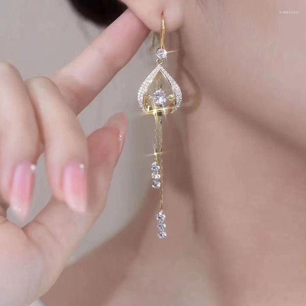 Pendientes colgantes Tendencia de moda Diseño único Exquisito Luz Lujo Geométrico Zircon Gota de agua Borla para mujer Regalo de fiesta, joyería