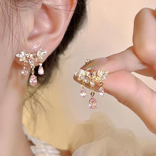 Boucles d'oreilles pendantes tendance tendance design unique exquis lumière douce luxe zircon papillon pour femmes bijoux cadeaux de fête de mariage