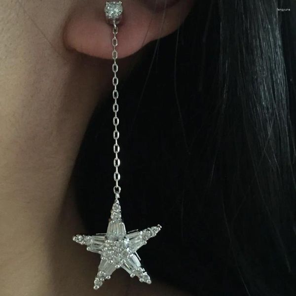 Pendientes colgantes accesorios de moda Brinco Zironia cúbica borla de cadena larga pendiente colgante de estrella de cinco puntas para mujer