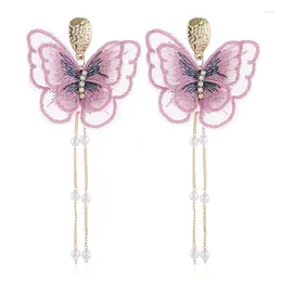 Boucles d'oreilles en peluche modelle en verre tendance ruisseaux gemmes imitation perles tassel pour femmes accessoires de déclaration de broderie papillon