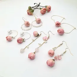 Boucles d'oreilles pendantes à la mode, vraie fleur Rose préservée, fleurs légères, luxe et haute qualité