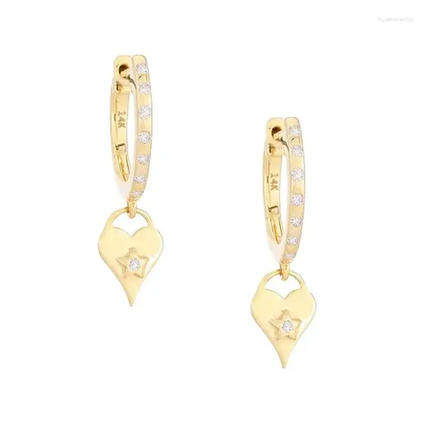 Boucles d'oreilles pendantes à la mode, cadeau de saint-valentin, bijoux couleur or argent, Mini cerceau pavé en forme de cœur, breloque