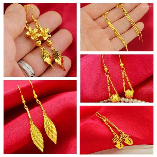 Boucles d'oreilles pendantes à la mode vietnamienne, avec pompon en or, copie 24K, plaqué cuivre, bijoux cadeaux de mariage pour femmes, 999