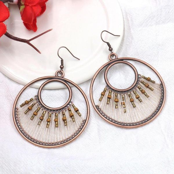 Boucles d'oreilles pendantes mode Vintage Designer losange géométrique goutte bijoux femme tissé à la main fil de soie perlé pour les femmes