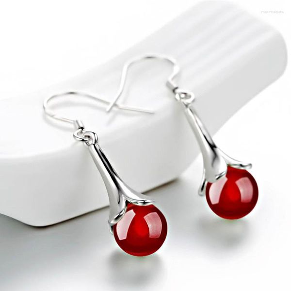 Boucles d'oreilles pendantes pour femmes, mode mariage, goutte, rouge, noir, pierre naturelle, boule ronde, perles, bijoux de mariée, BH