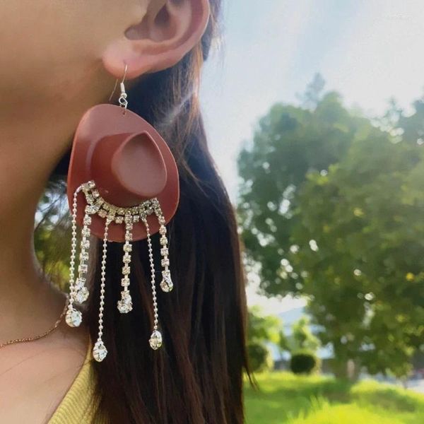 Pendientes colgantes de moda, sombrero de vaquera occidental con flecos brillantes, pendientes de borlas, joyería de fiesta, regalos