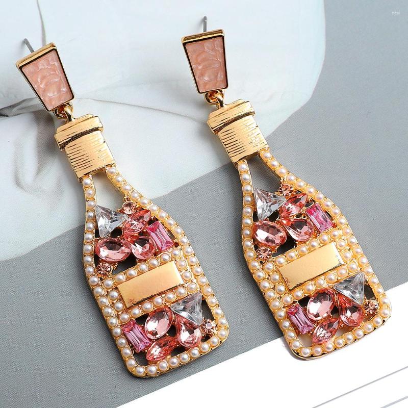 Dangle Earrings Fashion Wine Bottle For Women Trend Simulated Pearl Beads Crystal Brincos Pendant Jewelry Accessories Wholesale