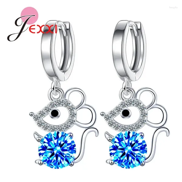 Boucles d'oreilles pendantes en argent Sterling 925 pour femmes et filles, joli cristal bleu, goutte de souris, vente en gros