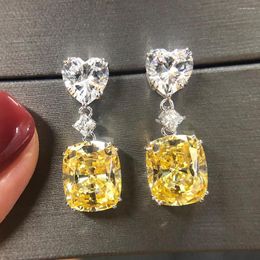 Boucles d'oreilles pendantes mode jaune cristal Citrine pierres précieuses diamants goutte pour les femmes or blanc couleur argent Brincos bijoux de fête Bijoux