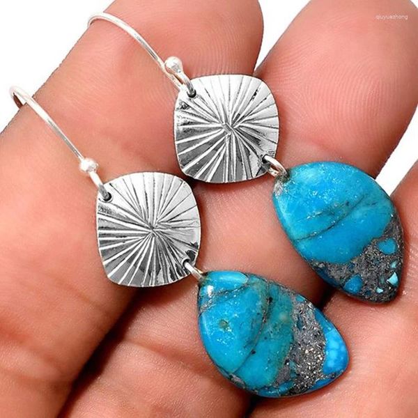 Pendientes colgantes de moda Bohemian Blue Stone Drop for Women Retro Personalidad Joya Pendiendo Crochet Regalo al por mayor