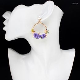 Boucles d'oreilles pendantes à la mode, Imitation de couronne de perles tropicales, pendentif de fleur de cerisier pour femme, bijoux bohème à la mode
