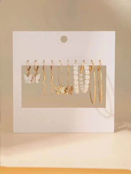 Boucles d'oreilles pendantes en alliage de fausses perles, ensemble de détails, Vintage, papillon, serpent, créatif, Simple, acrylique