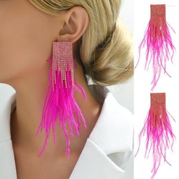 Boucles d'oreilles pendantes avec pompon en plumes pour mariée, pendentif de fête de mariage, bijoux tendance, Design de luxe, charme féerique élégant pour femmes