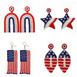 Boucles d'oreilles pendantes en feutre avec dos en cristal, graine de cristal perlée, drapeau américain créatif, déclaration du jour de l'indépendance, bijoux Boutique, vente en gros