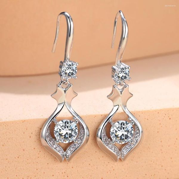 Pendientes colgantes Femenino Luxury Royal Blue White Stone Flower Flower For Womell