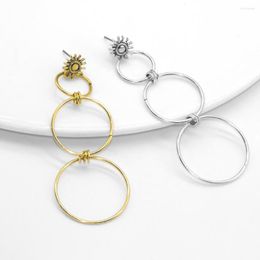 Boucles d'oreilles pendantes personnalité féminine exagérée Long cerceau Vintage soleil géométrique métal rond minimaliste bijoux de mode