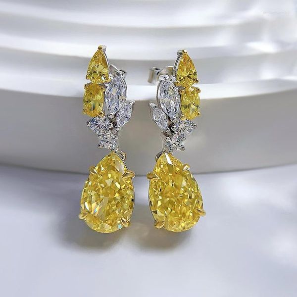 Pendientes colgantes para mujer, gota de moissanita brillante, Plata de Ley 925, perla de diamante amarillo, colgante elegante, joyería nupcial para mujer