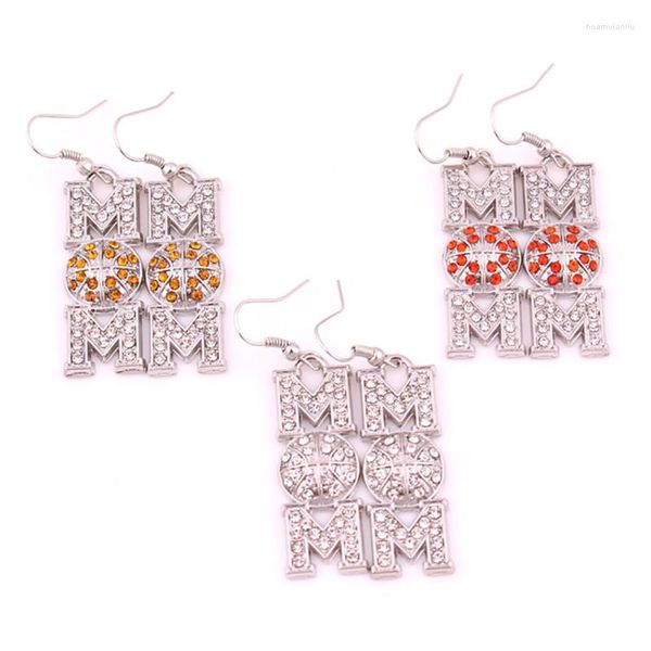 Boucles d'oreilles pendantes femme sportive bon cadeau choisir modèle de basket-ball maman lettre Design beaux cristaux en alliage de Zinc fournir goutte