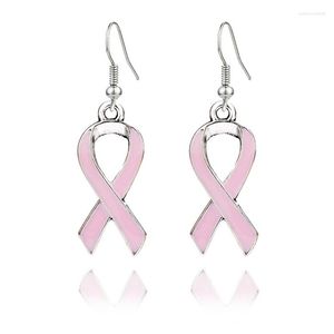 Pendientes colgantes de lucha contra el cáncer de mama, pendiente de esperanza para mujer, colgante de cinta rosa esmaltada, joyería de oración de gota corta, regalo para mujer