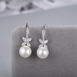 Pendientes colgantes joyería fina auténtica Plata de Ley 925 mariposa pendiente de perlas de lujo para mujeres regalos de boda