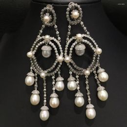 Boucles d'oreilles pendantes en argent Sterling 925, bijoux fins, véritables perles d'eau douce, goutte d'eau, forme de larme naturelle