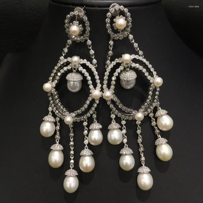 ぶら下がりイヤリング細かい宝石本物の本物の新鮮な水真珠のドロップイヤリング自然涙型925スターリングシルバー
