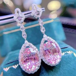 Boucles d'oreilles en peluche fine bijoux réel pur 18k or blanc au750 rose naturel de la pierre de joyte de Morganite 7.65ct goutte pour les femmes