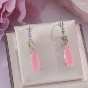 Boucles d'oreilles en peluche fine bijoux argenté sterling 925 pour les femmes rose quartz à eau naturelle déchirure de boucle d'oreille à oreille ccei032