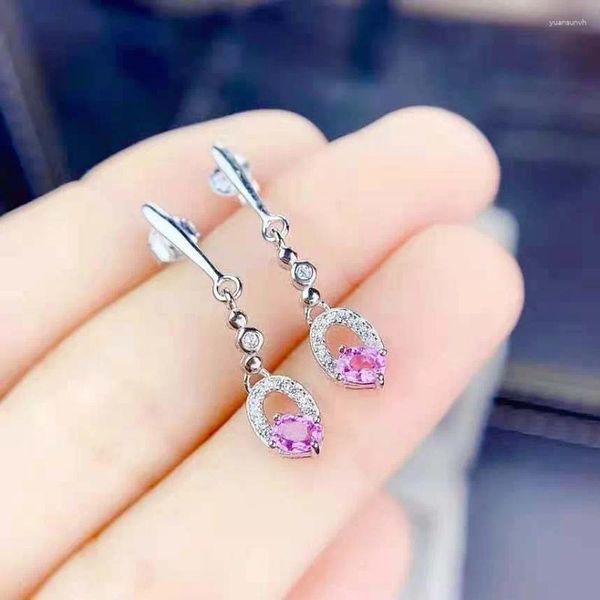 Boucles d'oreilles en peluche fine Fashion Sapphire rose naturel Real S925 Pure argent charmant Weddings Bijoux pour femmes meibapjfs