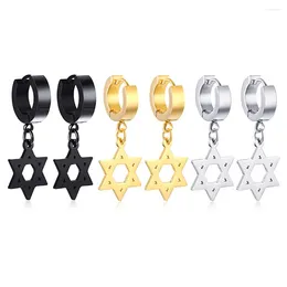 Dangle Oorbellen FIREBROS 2024 Goud Zwart Zilver Kleur Roestvrij Staal David Star Hoop Drop Earring Mannen Vrouwen Israël Religieuze Sieraden