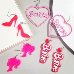 Boucles d'oreilles pendantes FishSheep Mode Rose Acrylique Coeur Barbie Goutte Pour Les Filles Amour Arc Étoile Talon Haut Pendentif Boucle D'oreille Femmes Bijoux Cadeaux