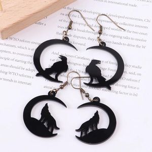 Dangle Oorbellen FishSheep Trendy Acryl Zwarte Dieren Maan Drop Earring Voor Vrouwen Handgemaakte Hars Donkere Wind Kraai Wolf In Sieraden