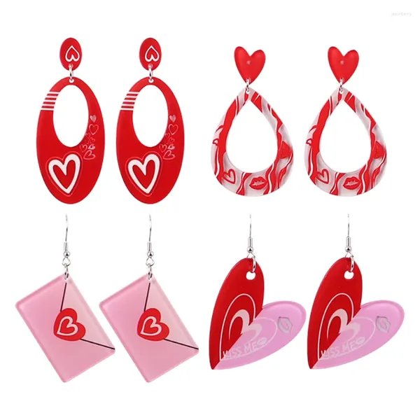 Boucles d'oreilles pendantes en forme de mouton de poisson, en acrylique rose, pour la saint-valentin, amour pour femmes, lèvres rouges, longues, bijoux cadeaux pour filles