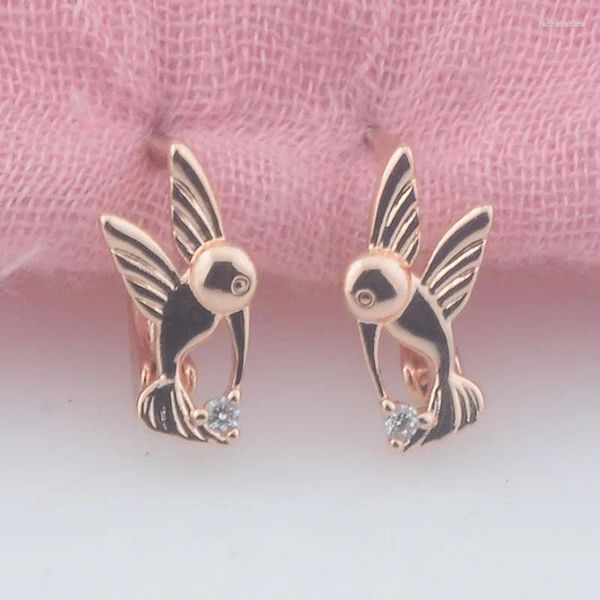 Pendientes colgantes FJ Niñas Niñas 585 Rose Gold Color Lindo Pájaro Blanco Cúcico Cebada de piedra