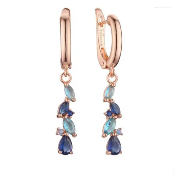 Boucles d'oreilles en peluche fj femmes 585 couleur rose couleur claire clair feuille bleu foncé drop